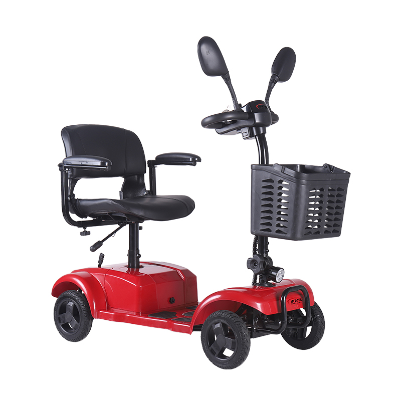 سكوتر كهربائي أحمر قابل للطي بأربعة عجلات للبالغين (7)